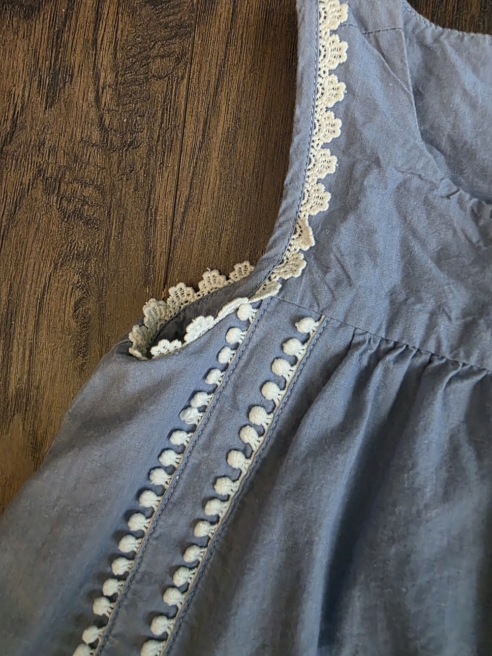 Artisan Ny Blue and Cream Lace Trim Girls Dress - Picture 3 of 6